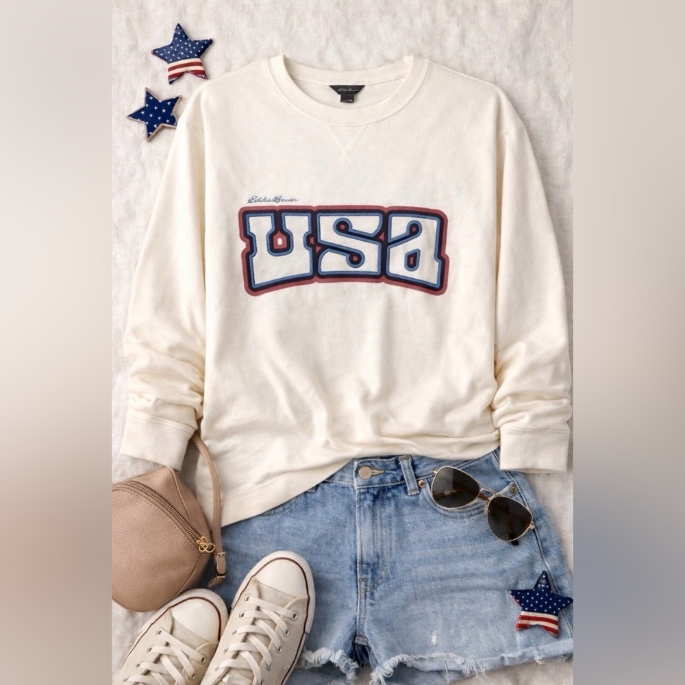Eddie Bauer USA Graphic Sweatshirt Cream Americana Vintage Style XXL
